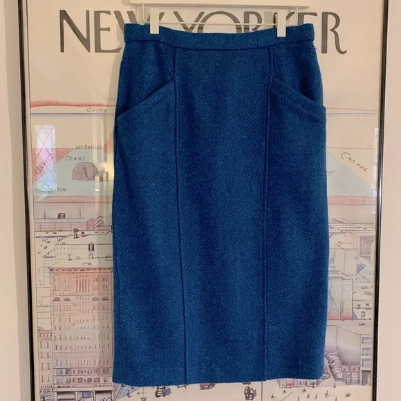 Vintage Fly Over cobalt tweed skirt suit with embroidery and rhinestones size 9 - Picture 5 of 15